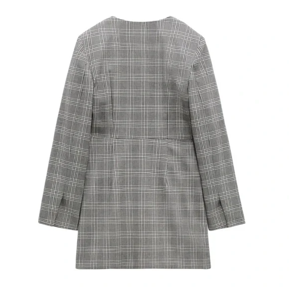 Zara Black & White Plaid Wrap Front Rhinestone Button Blazer Mini Dress - XS - Picture 5 of 16